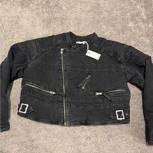 NWT Good American Jean Denim Quilted Bomber Jacket Coat